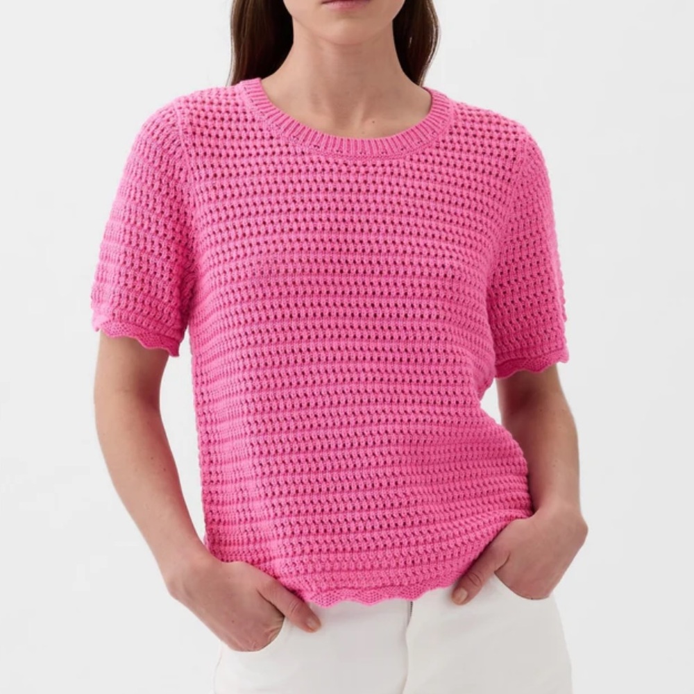 GAP Pink Crochet Short Sleeve Sweater